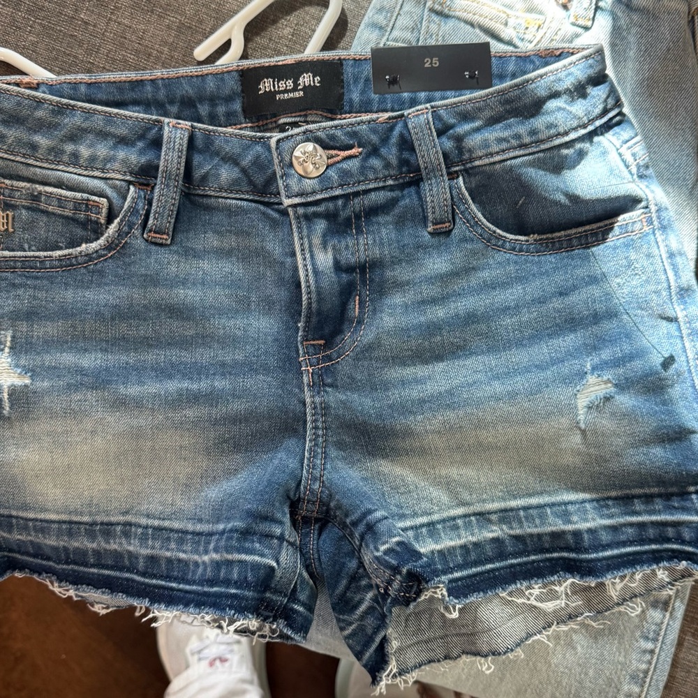 Miss Me Blue Frayed Denim Shorts new